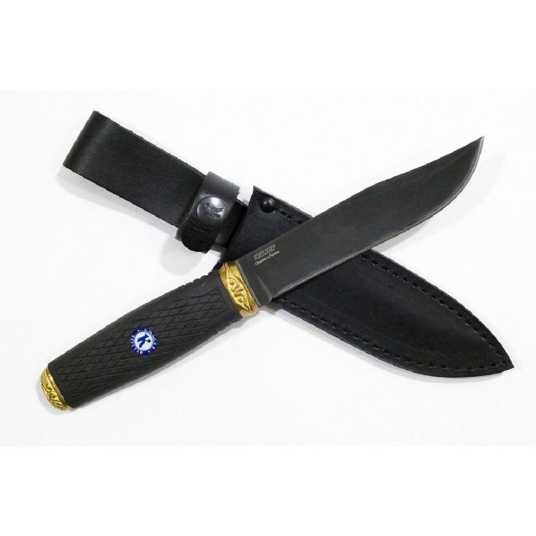 Нож "Рубеж-2", воронёный, рукоять из Elastron, сталь AUS-8, латунь, ПП Кизляр