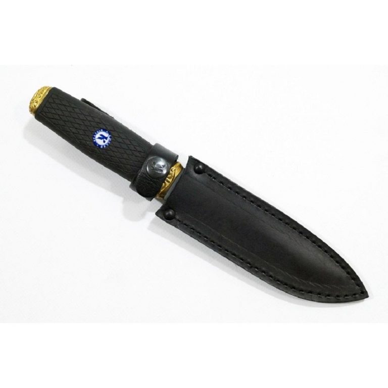 Нож "Рубеж-2", воронёный, рукоять из Elastron, сталь AUS-8, латунь, ПП Кизляр