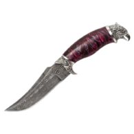 Нож ручной работы Беркут, Дамасская сталь, рукоять акрил фиолетовый