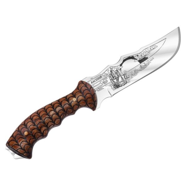 Нож Каспий, сталь 65Х13, рукоять жженый орех (чешуя)