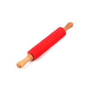 Скалка с силиконовой накладкой, с деревянными ручками/ 39 х 5,3 см