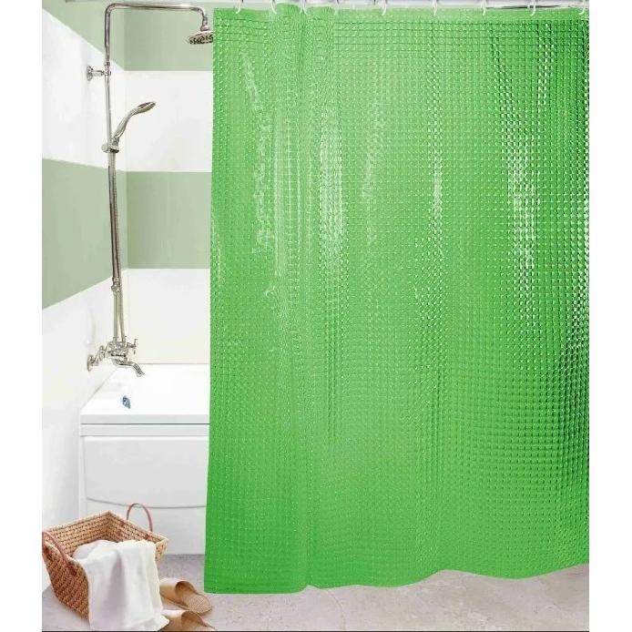 Штора для ванной с 3D эффектом / 180 х 180 см / цвет зеленый
