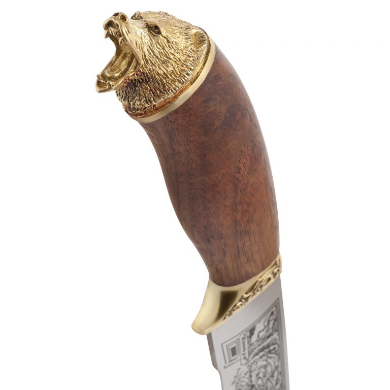 Нож ручной работы Кизляр-2, сталь 65х13, рукоять орех/навершие медведь