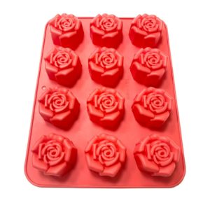 Силиконовая форма для конфет, кексов, шоколада, льда, мастики в виде роз, для украшения / Силиконовый молд Розы, размер 31х24х3.5 см, 12 ячеек, размер розы 6х3см