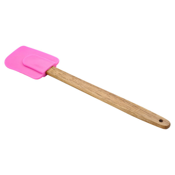 Лопатка силиконовая с деревянной ручкой "Прямоугольник", Лопатка для торта кондитерская, цвет розовый