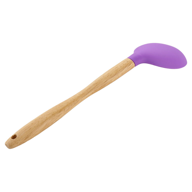 Ложка кухонная/ Лопатка из пвх/ 32 х 7 см / Ложка кулинарная силиконовая с деревянной ручкой, цвет фиолетовый