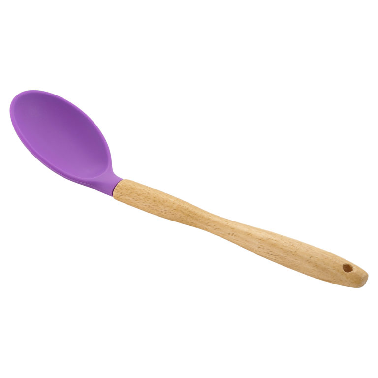 Ложка кухонная/ Лопатка из пвх/ 32 х 7 см / Ложка кулинарная силиконовая с деревянной ручкой, цвет фиолетовый