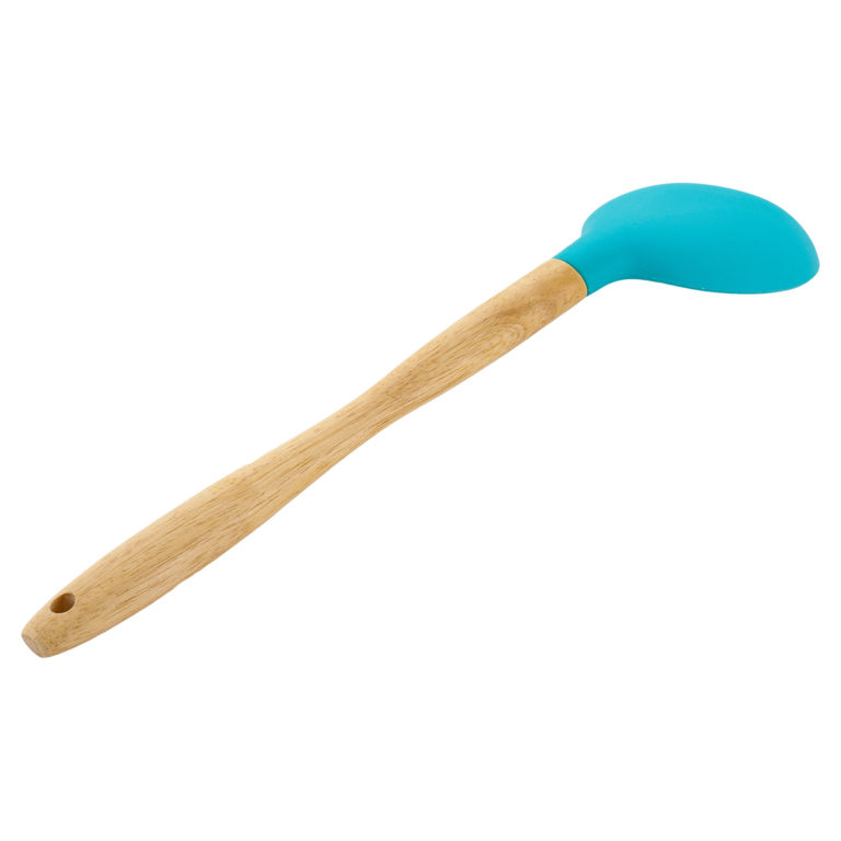 Ложка кухонная/ Лопатка из пвх/ 32 х 7 см / Ложка кулинарная силиконовая с деревянной ручкой, цвет голубой