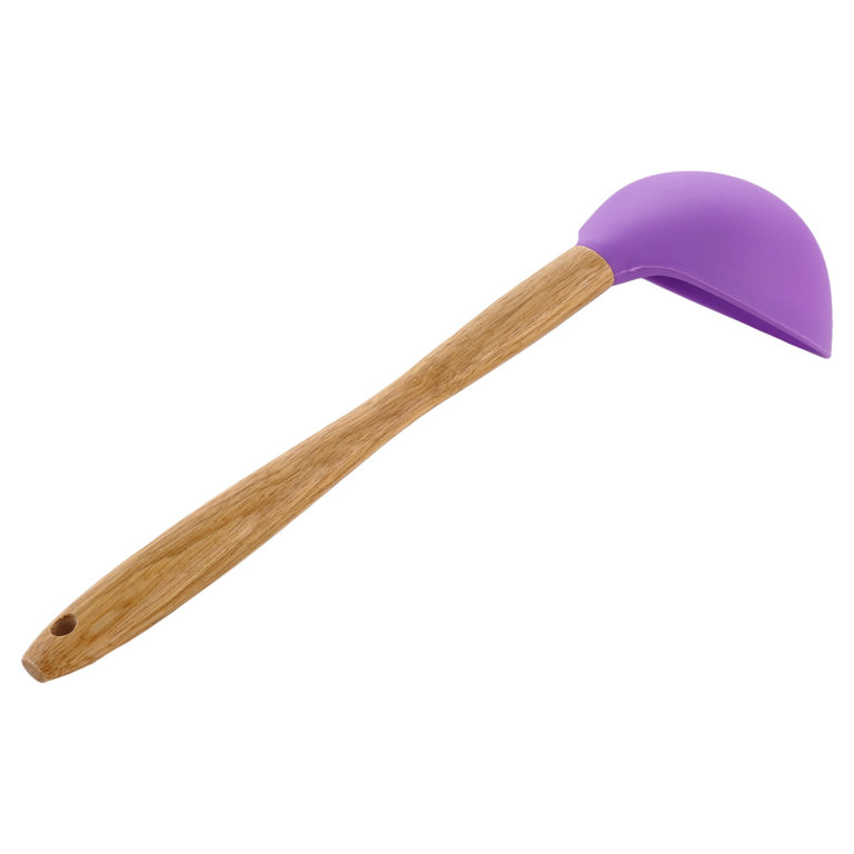 Половник/ Ложка разливная, силикон / 28,5 см / Половник силиконовый с деревянной ручкой, размер 28х8.5х4 см, цвет фиолетовый