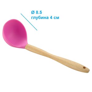 Половник/ Ложка разливная, силикон/ 28,5 см / Половник силиконовый с деревянной ручкой, размер 28х8.5х4 см, цвет розовый