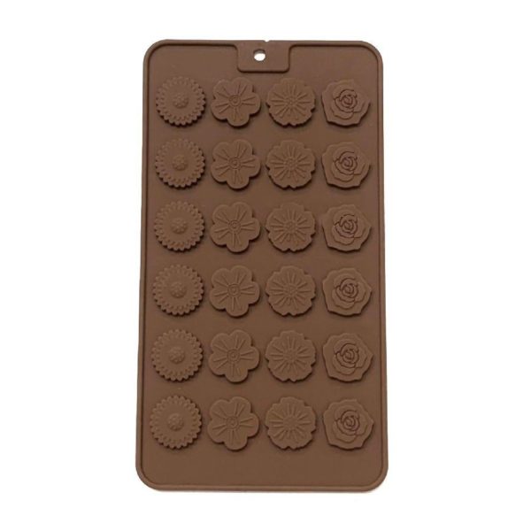 Силиконовая форма для шоколада, мастики, для украшения десертов / Силиконовый молд Цветочки маленькие, тонкие, размер 20х11х0.5 см