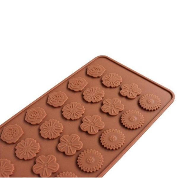 Силиконовая форма для шоколада, мастики, для украшения десертов / Силиконовый молд Цветочки маленькие, тонкие, размер 20х11х0.5 см