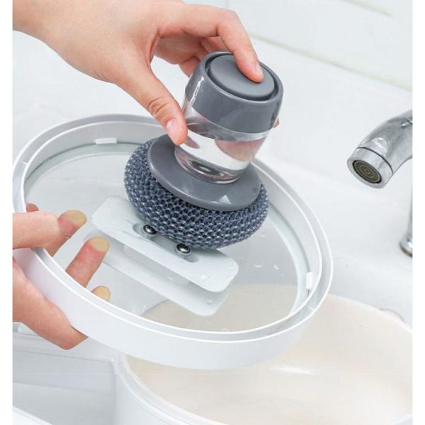 Губка с дозатором для мытья посуды, металлизированная, диаметр 8.5 см / Дозатор с губкой для чистки посуды
